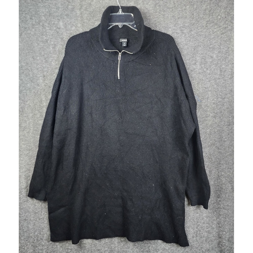 Alfani Quarter Zip Sweater Womens XL Black Ribbed Tunic Rayon‎ Blend Mock Neck